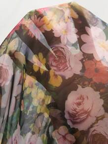 GENKIRA 多色玫瑰花卉印花分层欧根纱荷叶边腰部镂空后背浪漫甜美无袖长裙，搭配系带设计 - 彩色 - 查看 7