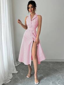 Elenzga Vestido midi de rayas casual elegante para mujer, apto para la oficina y el viaje