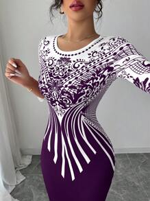 Modelyn فستان نسائي قصير الأكمام مطبوع رقميًا