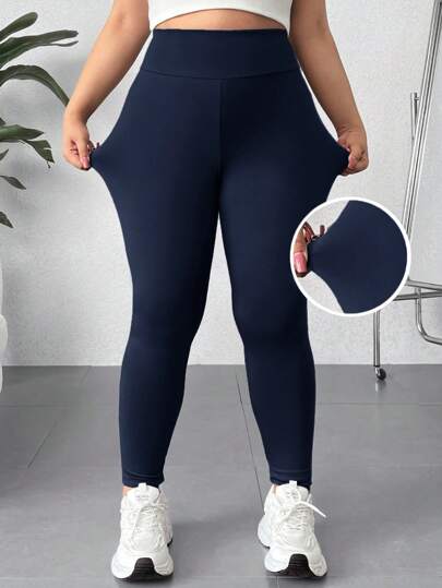SHEIN EZwear Plus Size Women Solid Color High Waist Casual Versatile Leggings Plus Size Leggings Plus Size Yoga Pants Curve Plus Size Leggings