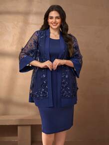 Chikora Damen Große Größen 2-teiliges Set, Sommer eleganter weißer bestickter Cardigan Hemd und langer Rock 2-teiliges Outfit, geeignet für Outdoor, Arbeitsplatz Sommeroutfits