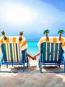 SHEIN 2pcs Beach Towel Clip Summer Portable Chair Holder Large Plastic Clothes Clip Parrot Watermelon Flamingo Ice Cream Pineapple Cactus Coconut Tree Style Clothesline, Graduation Season, Back To School Season Towel Clip - Multicolor - View 9