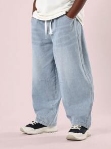 SUMWON Lässige, weite Jeans im Barrel-Fit für Jugendliche, baggy Stil, bequeme Freizeithose aus Denim mit elastischem Bund, Streetwear Mode für Herbst und Winter