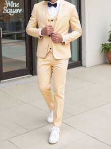 Traje elegante casual de caballero para jóvenes con decoración de triángulos blancos, adecuado para ocasiones formales, fiesta de cumpleaños - 4 piezas