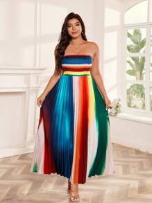 Bellastra Große Größen Regenbogen-plissiertes trägerloses Kleid - Verschiedenfarbig - Übersicht 4