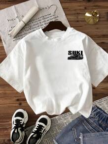 INAWLY 女士休闲汽车标语印花圆领短袖T恤，夏季