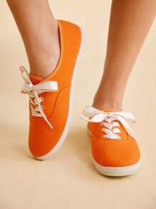 CUCCOO EASI Women's Burgundy Casual Flat Canvas Shoes - Orange - View 3