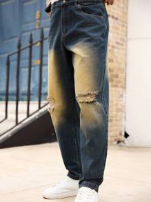 Manfinity Homme Jeans casuales y a la moda con bolsillos rotos para hombres - Azul - Ver 7