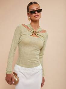 COSMINA Women Stylish Solid Color Textured Hollow Out Blouse