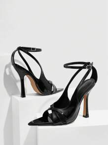 CUCCOO SZL 尖头性感细高跟鞋黑色派对和晚装高跟鞋露趾镂空高跟凉鞋女士