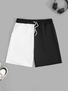 RueChic Pantalones cortos de moda de corte regular con estampado de bloque de color para hombres