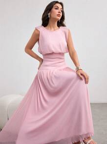 Modelyn Damen glänzendes metallisches Strickkleid, elegant und charmant, für Frühling/Sommer - Pink - Übersicht 5