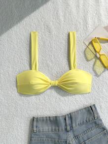 Swim Mod 1 件女士时尚性感蝴蝶结后背吊带纯色泳衣黄色比基尼上衣