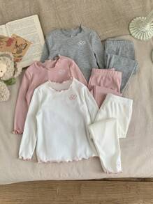 SHEIN Babygirl 可爱休闲百搭简约针织弹力白色长袖上衣（上衣和裤子分开出售）