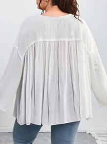 SHEIN CURVE+ Plus Size Women V Neck Single Breasted Long Sleeve Casual Loose Shirtsummer/Country/Beach Vacation Outfits/Beach Outfits/Beach Wear