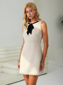 SHEIN EZwear 女士迷你连衣裙，时尚，适合夏季 - 米色 - 查看 3
