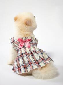 PETSIN Vestido ligero y transpirable con diseño a cuadros y lazo para mascotas, adecuado para primavera/verano, para gatos y perros - Multicolor - Ver 3