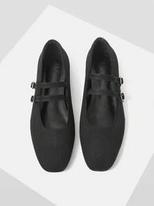 MOTF GIÀY BẾP DA PU MŨI VUÔNG ĐEN CÓ KÉP KHÓA - màu đen - Xem 1