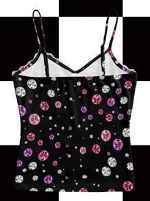 Vecteezy Black & Pink Rhinestone Embellished Sexy Crop Top With Lace Trim, Y2K Style, Suitable For Summer, Vacation, Party, Music Festival Club Going-Out Back To School 2000s Style - Multicolor - View 2