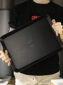 带把手的餐盘，多用途塑料托盘，长方形防滑装饰食品托盘，适用于餐厅、早餐台、派对厨房 - 黑色 - 查看 4