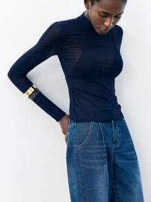 Maija 2026春夏藏蓝色修身长袖上衣，适合商务、休闲、日常通勤、优雅海滩度假、婚礼宾客、乡村音乐节、早午餐、机场等场合，90年代复古风，适合办公室穿着，圣帕特里克节、复活节、夏季派对、海滩度假等各种场合。 - 藏蓝色 - 查看 5