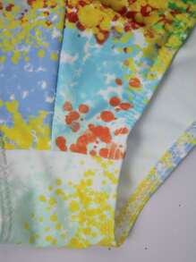 Manfinity Swimmode Bañadores triangulares con estampado de letras y teñido anudado de moda para hombres - Blanco - Ver 7