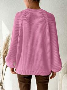 EURMUSE Plus Size Raglan Long Sleeve Crewneck Sweater - Pink - View 2