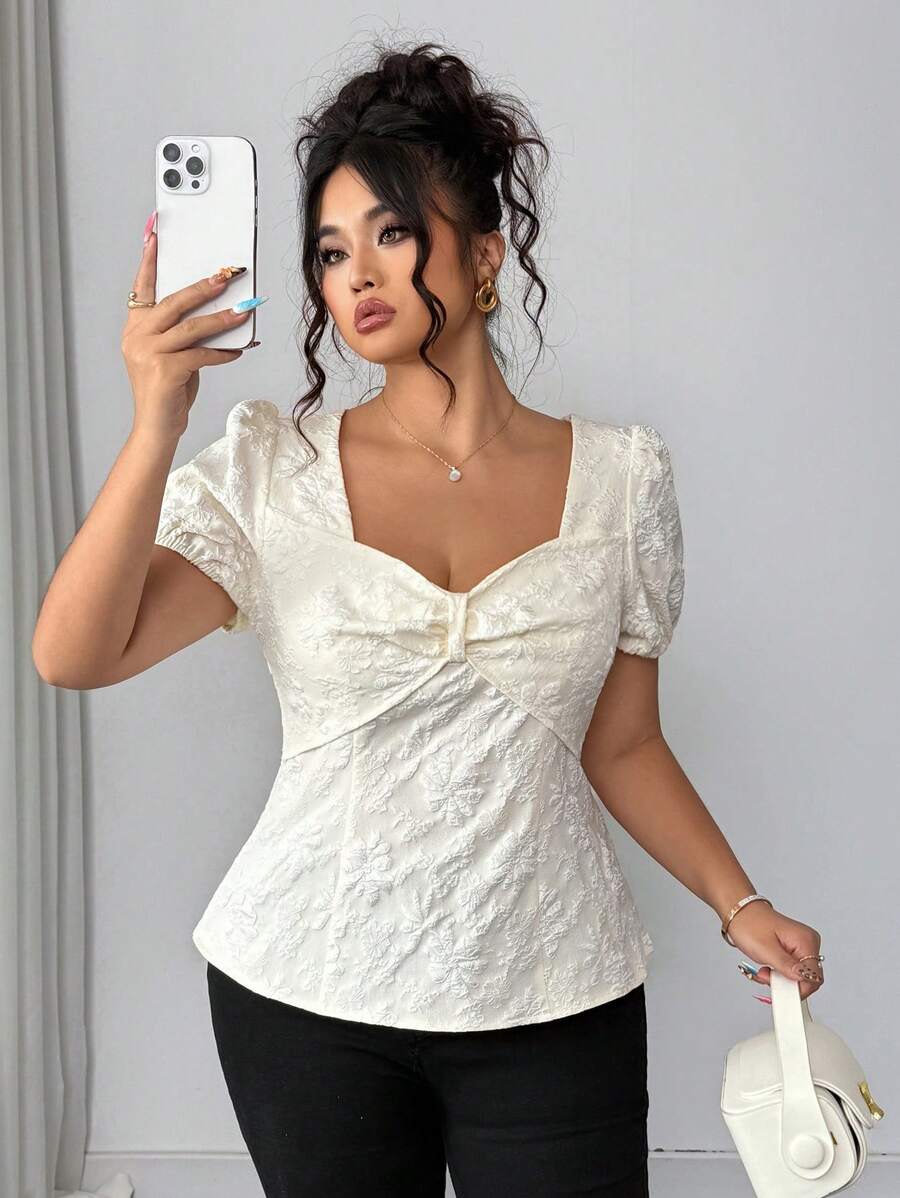 Elenzga Elegante, gemusterte Blusen in Große Größen für Frauen mit Puffärmeln