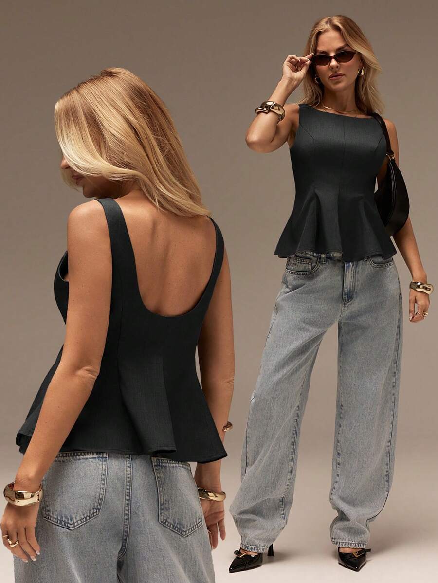 SHEIN Forever 21 女士秋冬正装/返校季/万圣节/婚礼宾客/度假/千禧年/海滩/可爱/教师/外出/商务休闲/优雅/生日/办公室/乡村音乐会/俱乐部/西部风/工作/街头风/复古/节日/鸡尾酒会/锐舞派对/毕业舞会/机场/趣味/基础款/早午餐/2000年代风格/老钱风格/教堂/返校节/高贵/派对/端庄/仙女风/约会之夜/节日/度假装/酷炫/斯德哥尔摩风格/夜生活/露背露脐上衣 - 黑色 - 查看 1