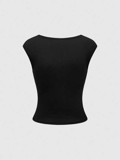 Goth Y2K Style Sexy Contrast Lace Gathered Waist Fitted Women T-Shirt, Versatile