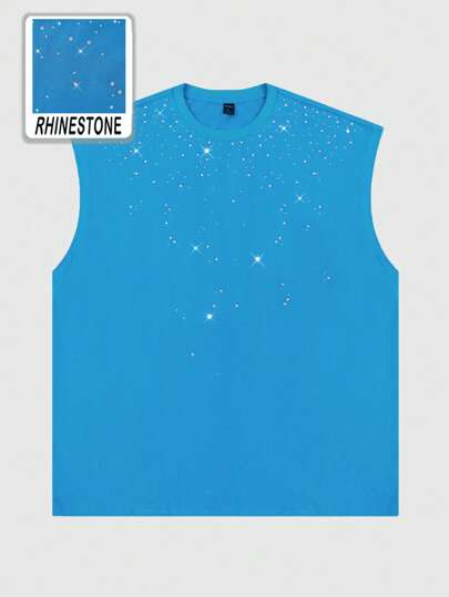 Street Life Canotta ampia a girocollo da uomo con decorazioni in strass, ideale per l'estate