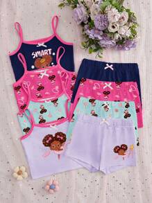 8 件女童可爱印花吊带背心和三角裤内衣套装，简约时尚，适合小女孩