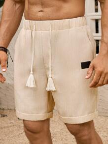 Manfinity RSRT Men's Casual Vacation Print Drawstring Waist Shorts - Beige - View 1