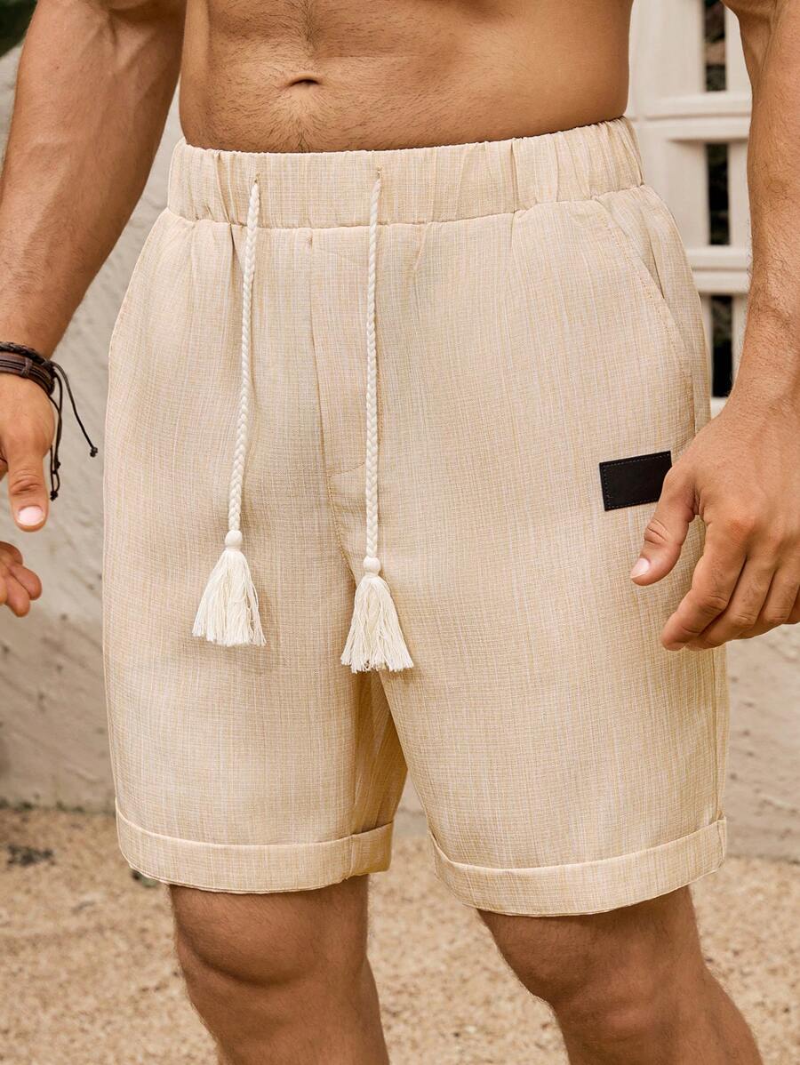 Manfinity RSRT Men's Casual Vacation Print Drawstring Waist Shorts - Beige - View 1