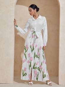 Graceveil Robe longue femme à imprimé floral de tulipe, robe arabe ample et élégante, printemps/été - Multicolore - Voir 6