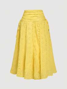 SHEIN MOD Falda midi con bordado y lazo de estilo retro británico para mujer - Amarillo - Ver 2