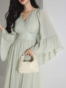 Heiryn 女士 V 领长款纯色日常连衣裙 - 灰綠 - 查看 4