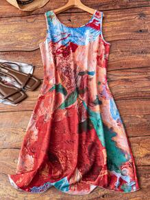 EMERY ROSE Elegant Floral Print Sleeveless Round Neck Knee-Length Dress,Plus Size Light Blue Summer Boho Vacation Holiday Office Casual Fashion Dress - Multicolor - View 2