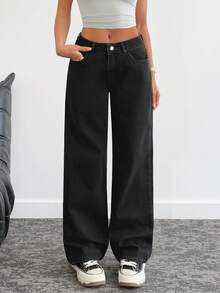 EURMUSE DAMEN TAILLENWARMER LOCKER GERADE Y2K WASH SCHWARZ - Schwarz - Übersicht 4