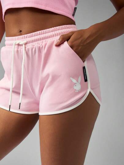 Missguided x Playboy Athletic Shorts Set Summer Workout Running Sport Shorts Loungewear Streetwear Athleisure Bundle Elastic Waist Track Shorts Spring Training Set