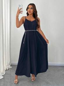 Celure Robe longue femme grande taille élégante de couleur unie à fines bretelles