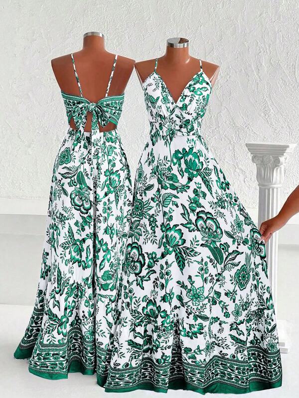 Flirla Robe d'été avec imprimé floral tropical, pli frontal décontracté, convient pour la plage et le port au quotidien pour les femmes