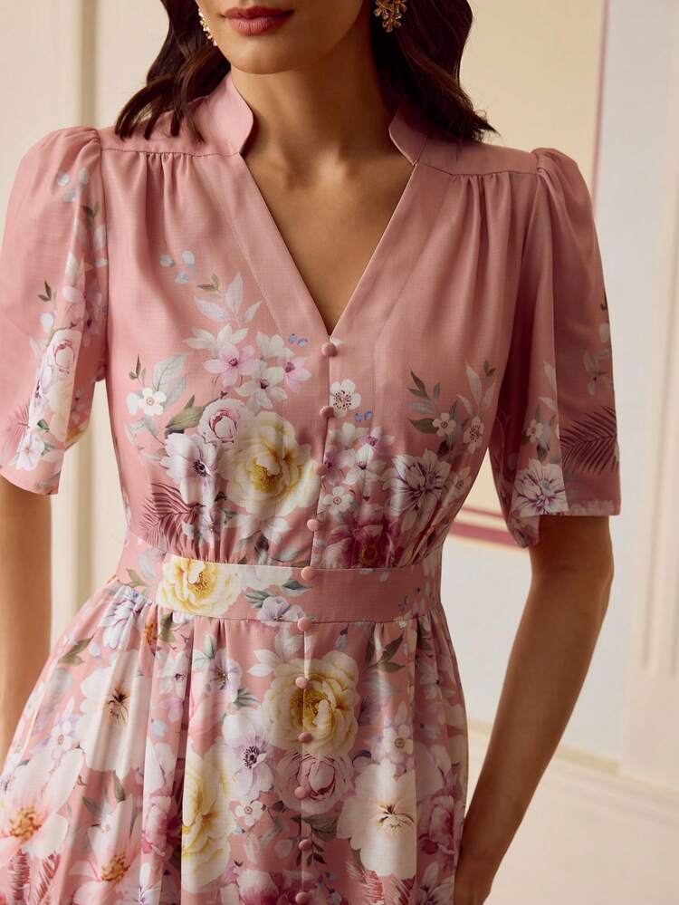 ZEYLAH Vestido casual con cuello en V y estampado floral, para primavera/verano