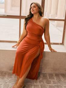 Swim Oasis 2PCs Plus Size Women One-Piece Swimsuit With Mesh Shoulder Inset & Ruching Detailing, Paired With Mesh Flare Pants, For Summer Beach Vacation - Chocolate Brown - View 7