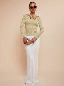 COSMINA Women Stylish Solid Color Textured Hollow Out Blouse