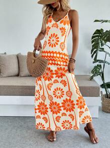 Breezaya Women's Casual Vacation Bohemian Style Dress - Orange - View 4