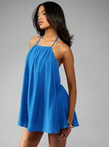 MISSGUIDED Tutina corta estiva in lino con scollo a canottiera e schiena scoperta, per spiaggia, resort, festival e vacanze, leggera e essenziale