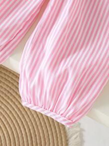 Set di abbigliamento per neonata in stile coreano casual e carino, con maglietta in maglia a scollo a V tinta unita e pantaloni lunghi a righe rosa in tessuto, abbigliamento esterno