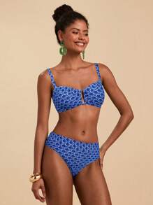 Travachic Conjunto de bikini con estampado floral, escote en V y aros para mujer, ideal para playa y resort
