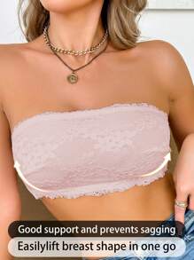 1pc Women Lace Bandeau Bralette, Wireless - Pink - View 5